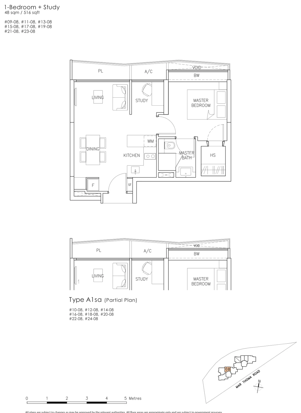 Riverbay floor plan, type A1s: 1-Bedroom + Study, 516 sq ft