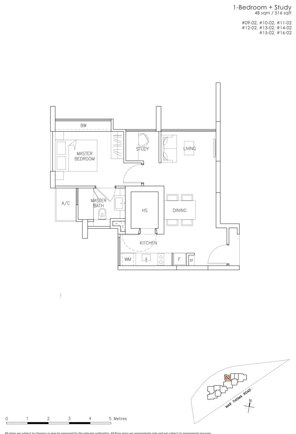 Riverbay floor plan, type A2s: 1-Bedroom + Study, 516 sq ft