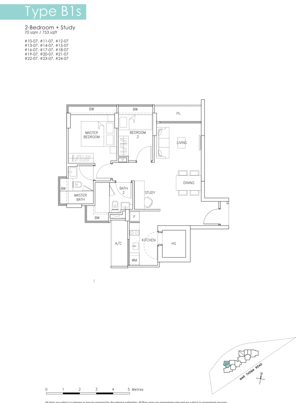Riverbay floor plan, type B1s: 2-Bedroom + Study, 753 sq ft