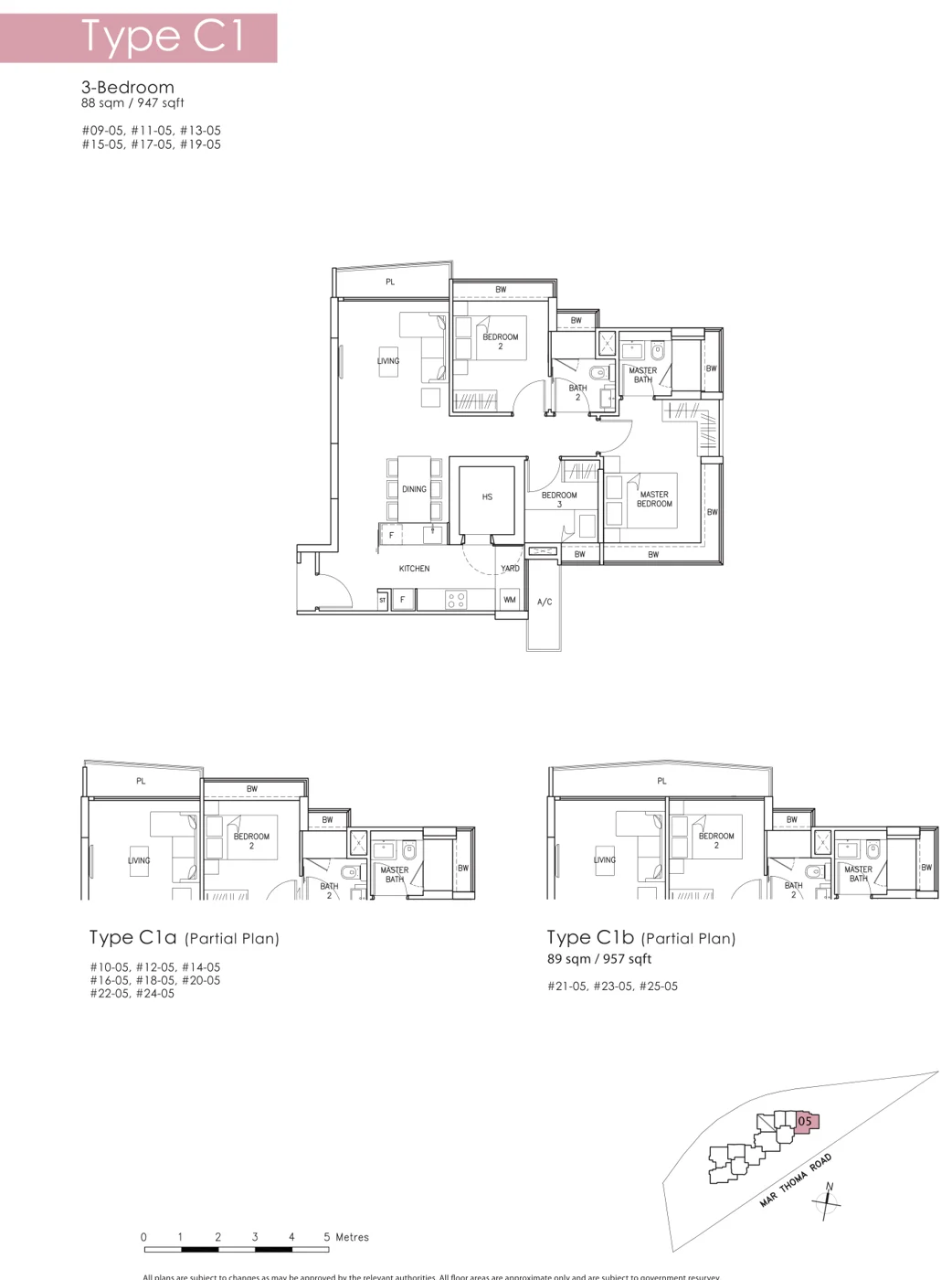 Riverbay floor plan, type C1: 3-Bedroom, 947 sq ft