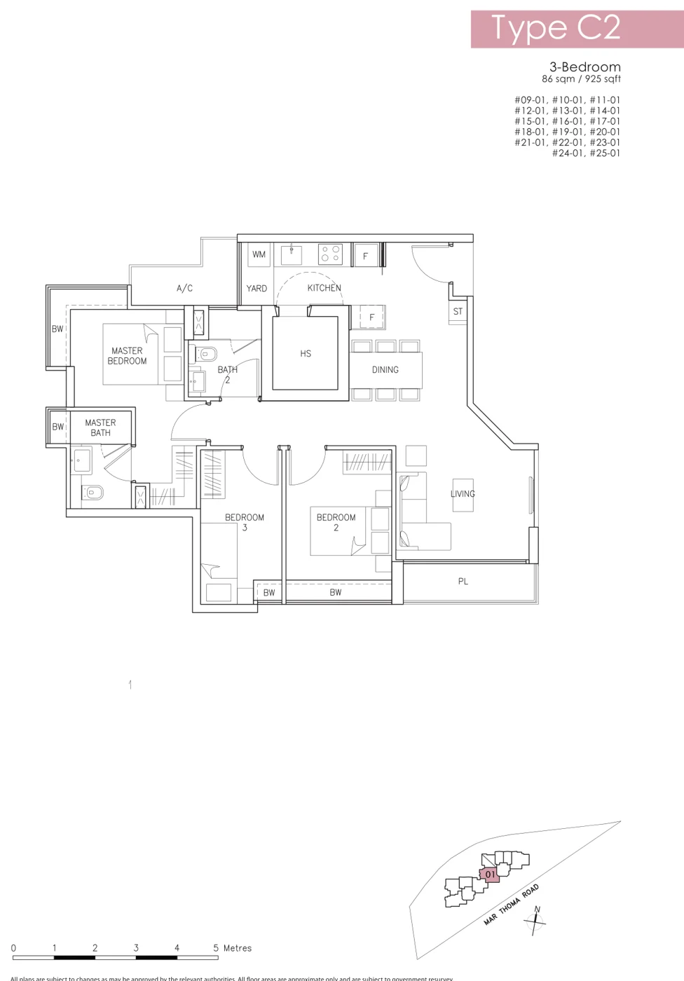 Riverbay floor plan, type C2: 3-Bedroom, 925 sq ft
