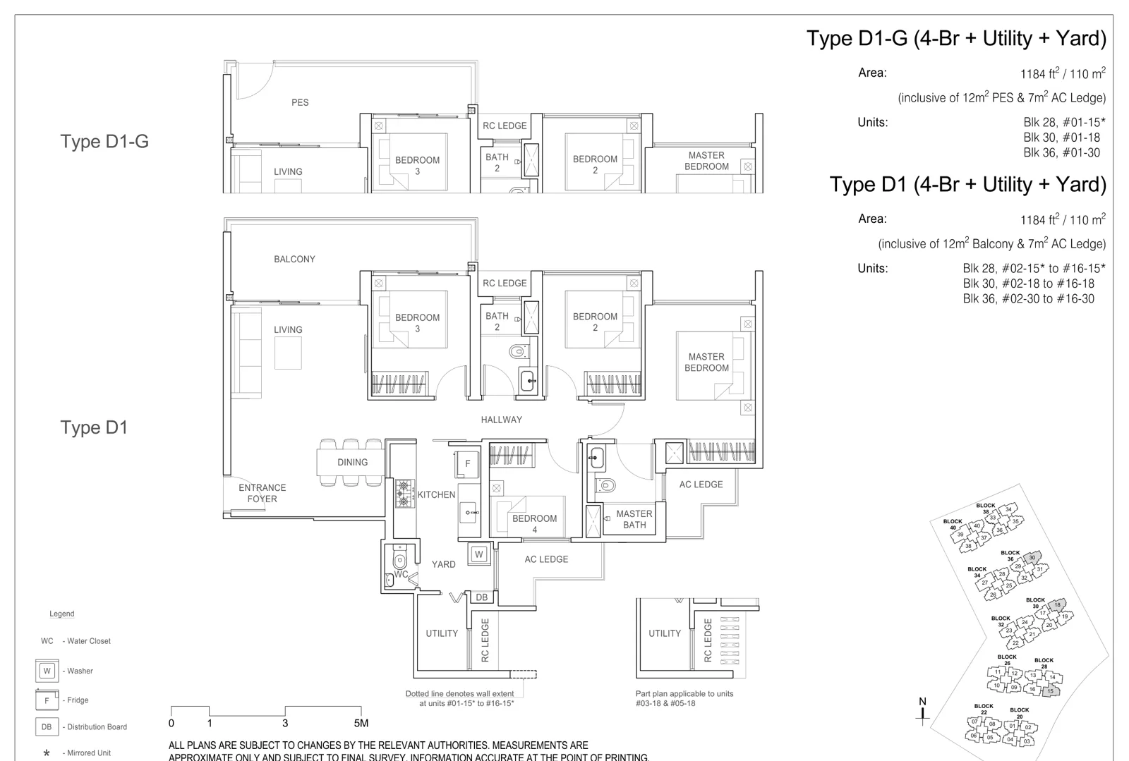 Rivercove Residences floor plan, type D1: 4-Bedroom, 1,184 sq ft