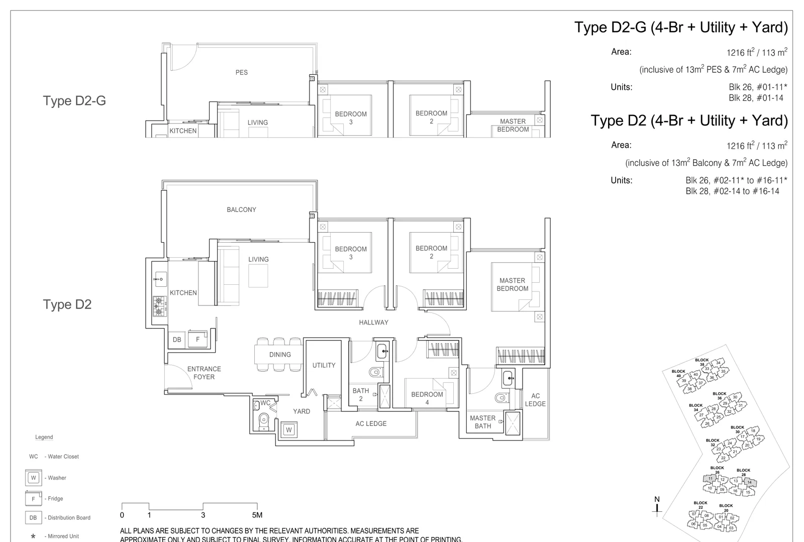 Rivercove Residences floor plan, type D2: 4-Bedroom, 1,216 sq ft
