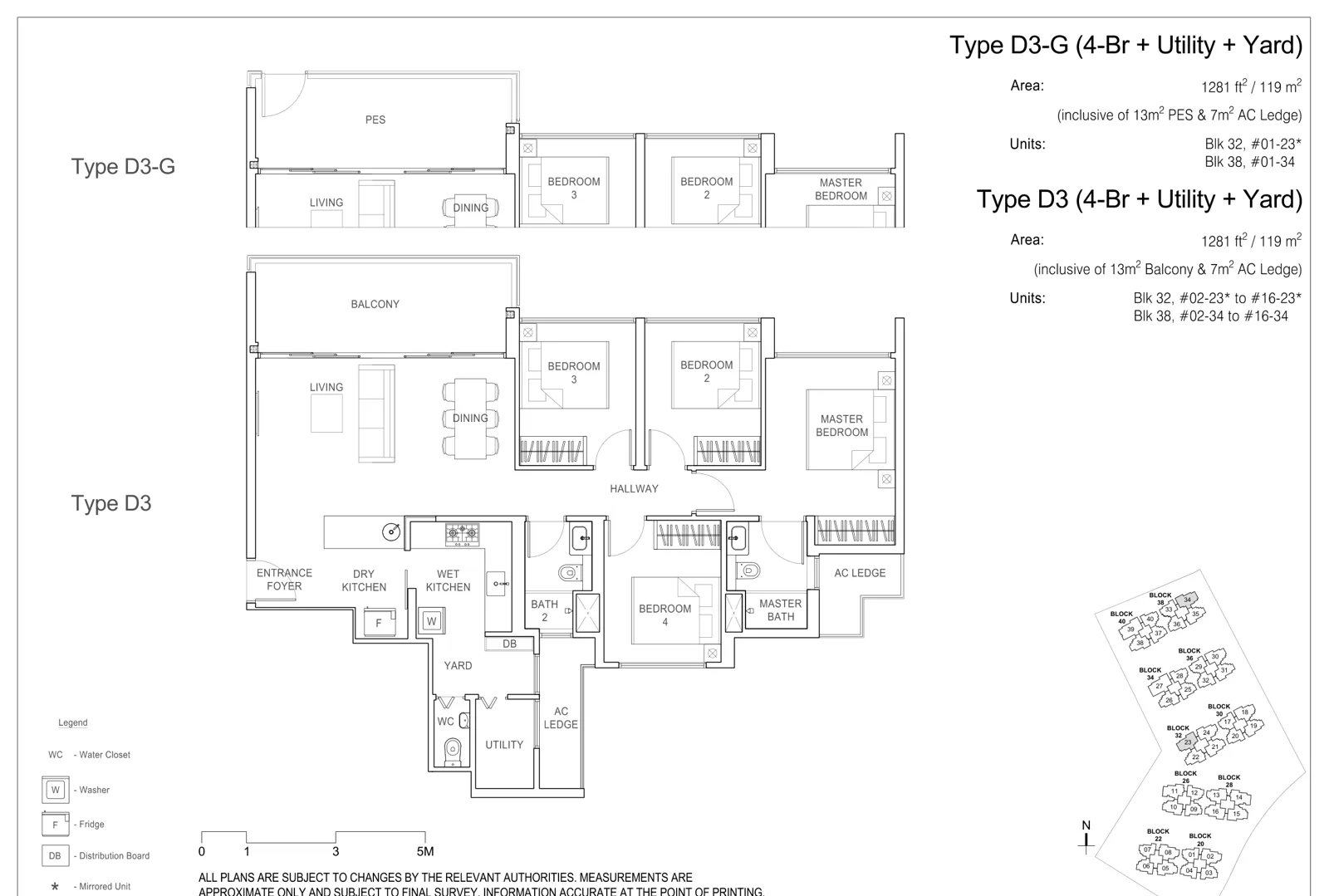 Rivercove Residences floor plan, type D3: 4-Bedroom, 1,281 sq ft