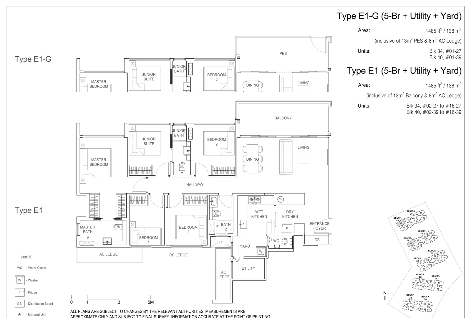 Rivercove Residences floor plan, type E1: 5-Bedroom, 1,485 sq ft