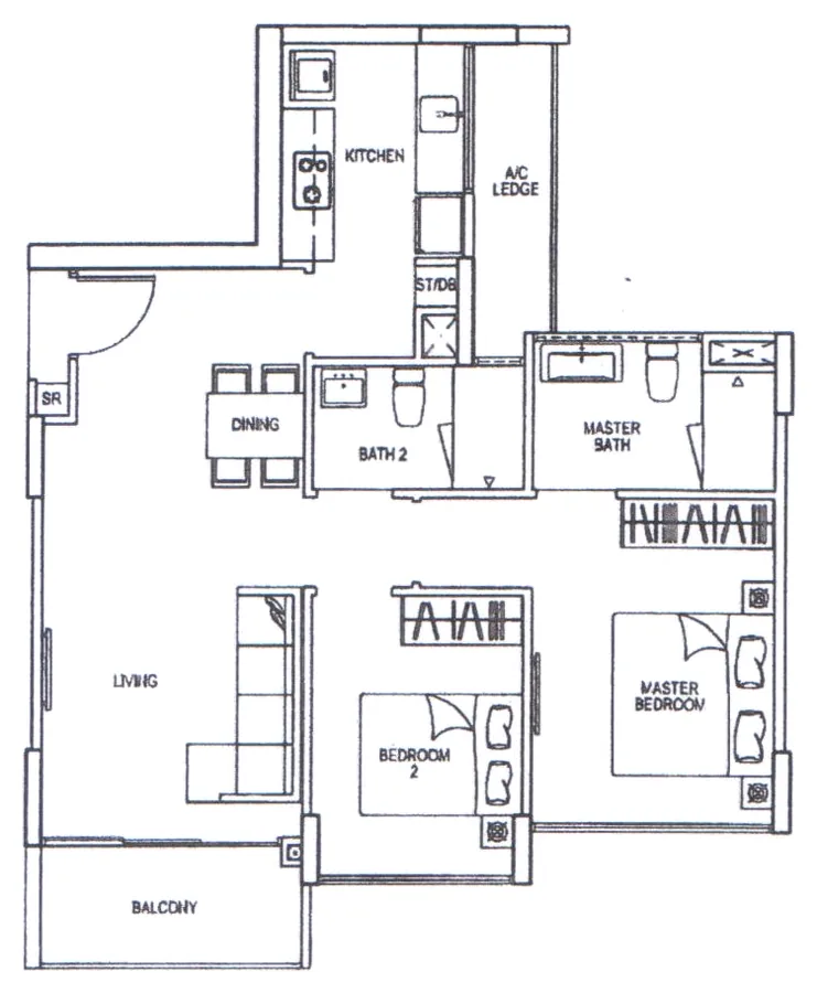 RiverParc Residence floor plan, type B1: 2-bed