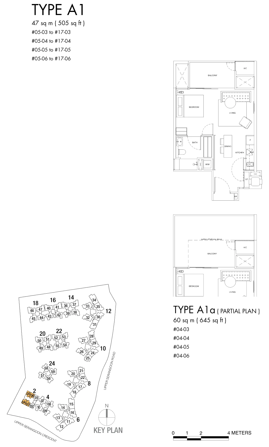 Riversails floor plan, type A1: 1-Bedroom, 505 sq ft