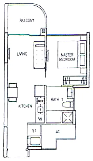 Riversound Residence floor plan, type A1: 1-Bedroom (Type A), 452 sq ft