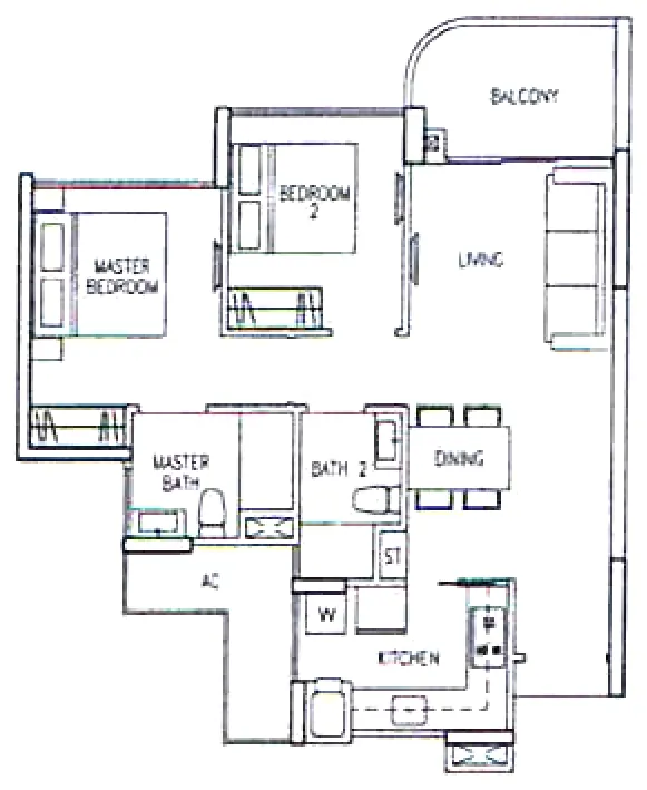 Riversound Residence floor plan, type B1: 2-Bedroom (Type B), 753 sq ft