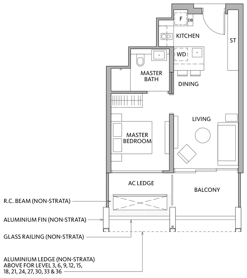 Rivière floor plan, type A1-1: 1-Bedroom, 560 sq ft
