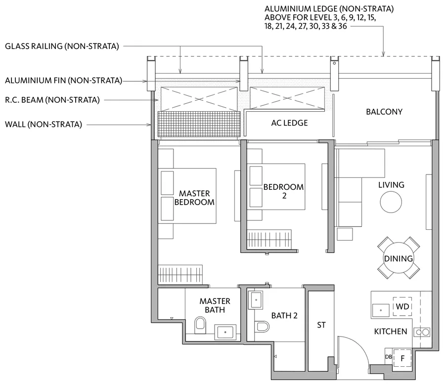 Rivière floor plan, type B1-1: 2-Bedroom, 818 sq ft