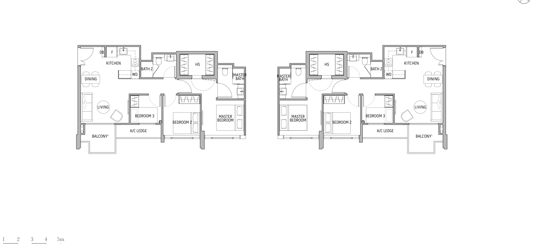 Royal Hallmark floor plan, type A1: 3-Bedroom Classic, 797 sq ft