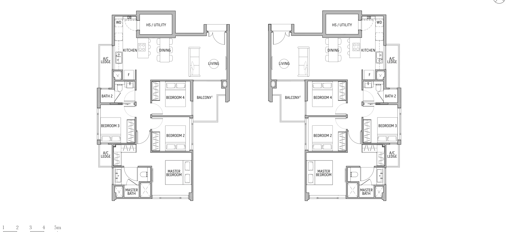 Royal Hallmark floor plan, type C1-A: 4-Bedroom, 1,130 sq ft