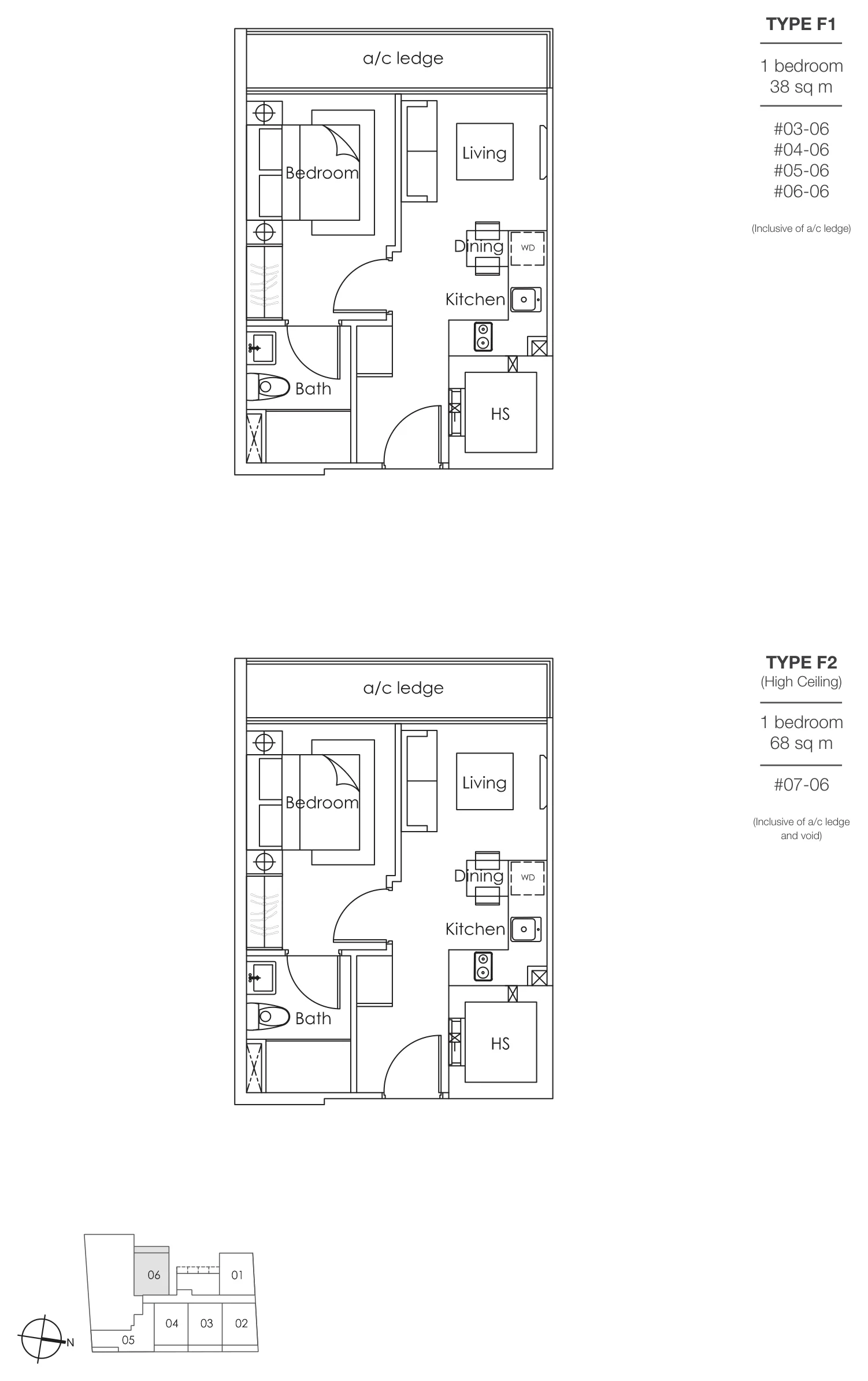 Royce Residences floor plan, type F1: 1-Bedroom, 409 sq ft