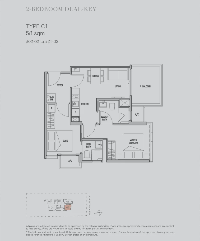 RV Altitude floor plan, type C1: 2-Bedroom Dual-Key, 624 sq ft