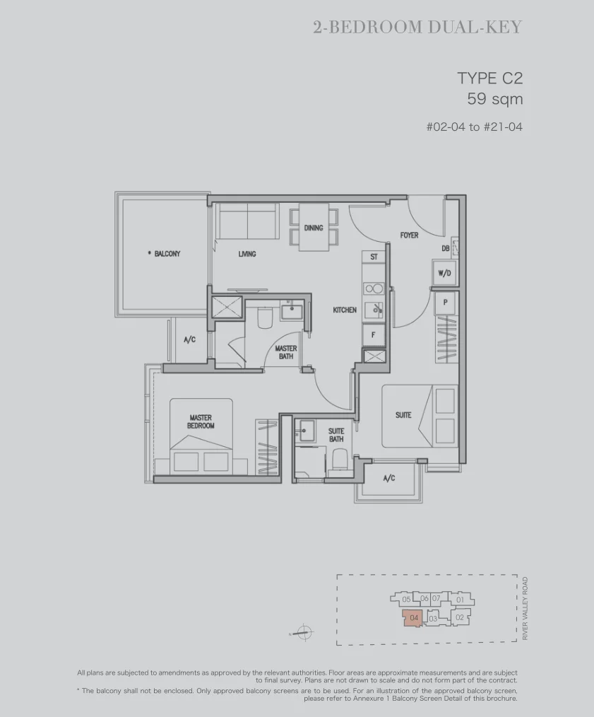 RV Altitude floor plan, type C2: 2-Bedroom Dual-Key, 635 sq ft