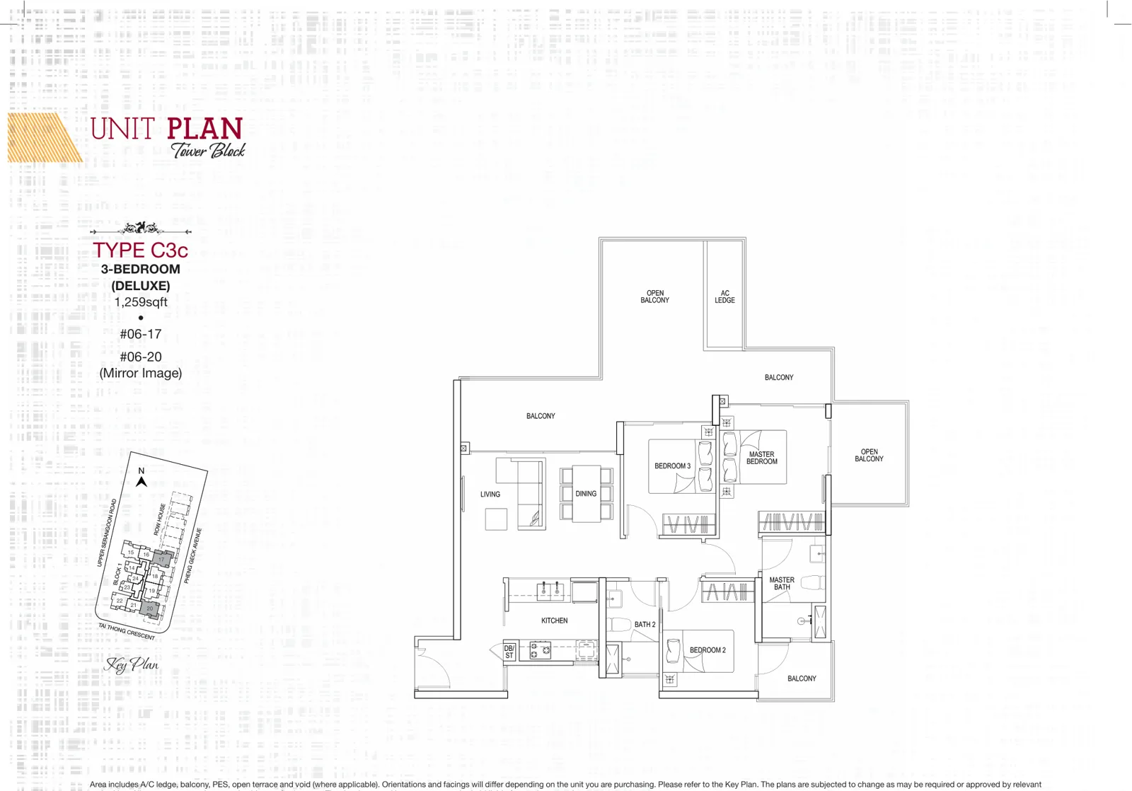 Sant Ritz floor plan, type C3c: 3-Bedroom, 1,259 sq ft