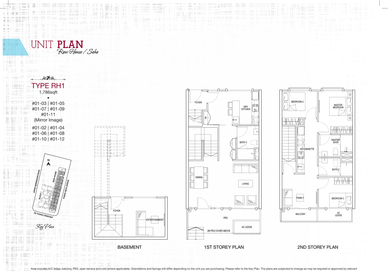 Sant Ritz floor plan, type RH1: Row house home, 3 bedrooms, 1,786 sq ft