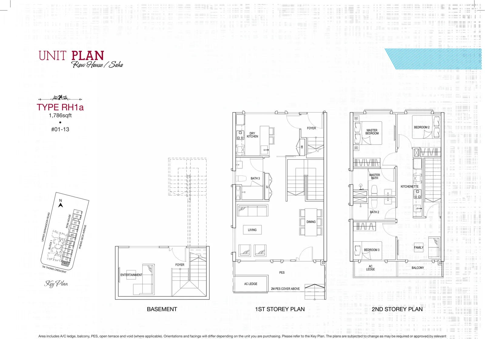 Sant Ritz floor plan, type RH1a: Row house home, 3 bedrooms, 1,786 sq ft
