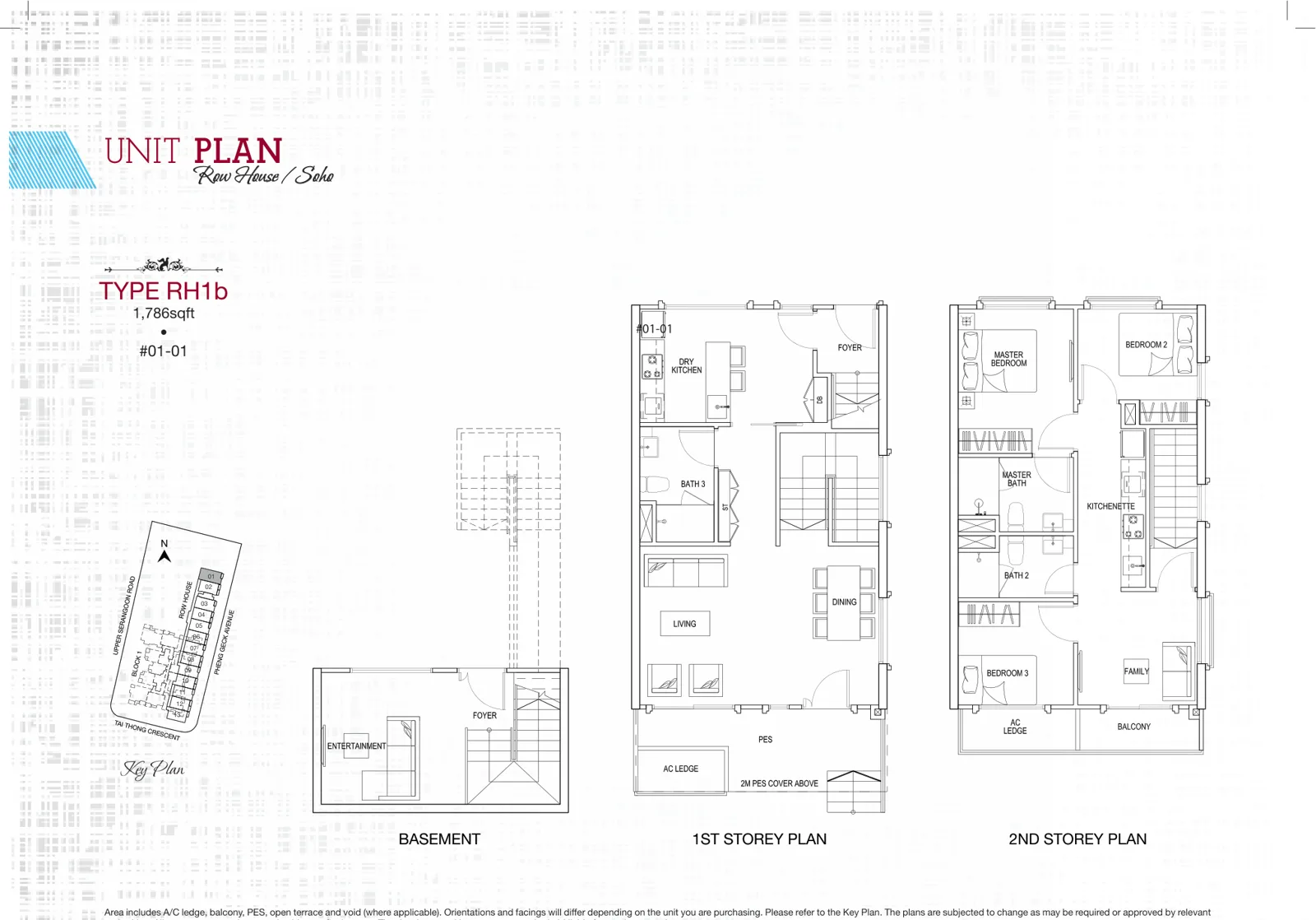 Sant Ritz floor plan, type RH1b: Row house home, 3 bedrooms, 1,786 sq ft