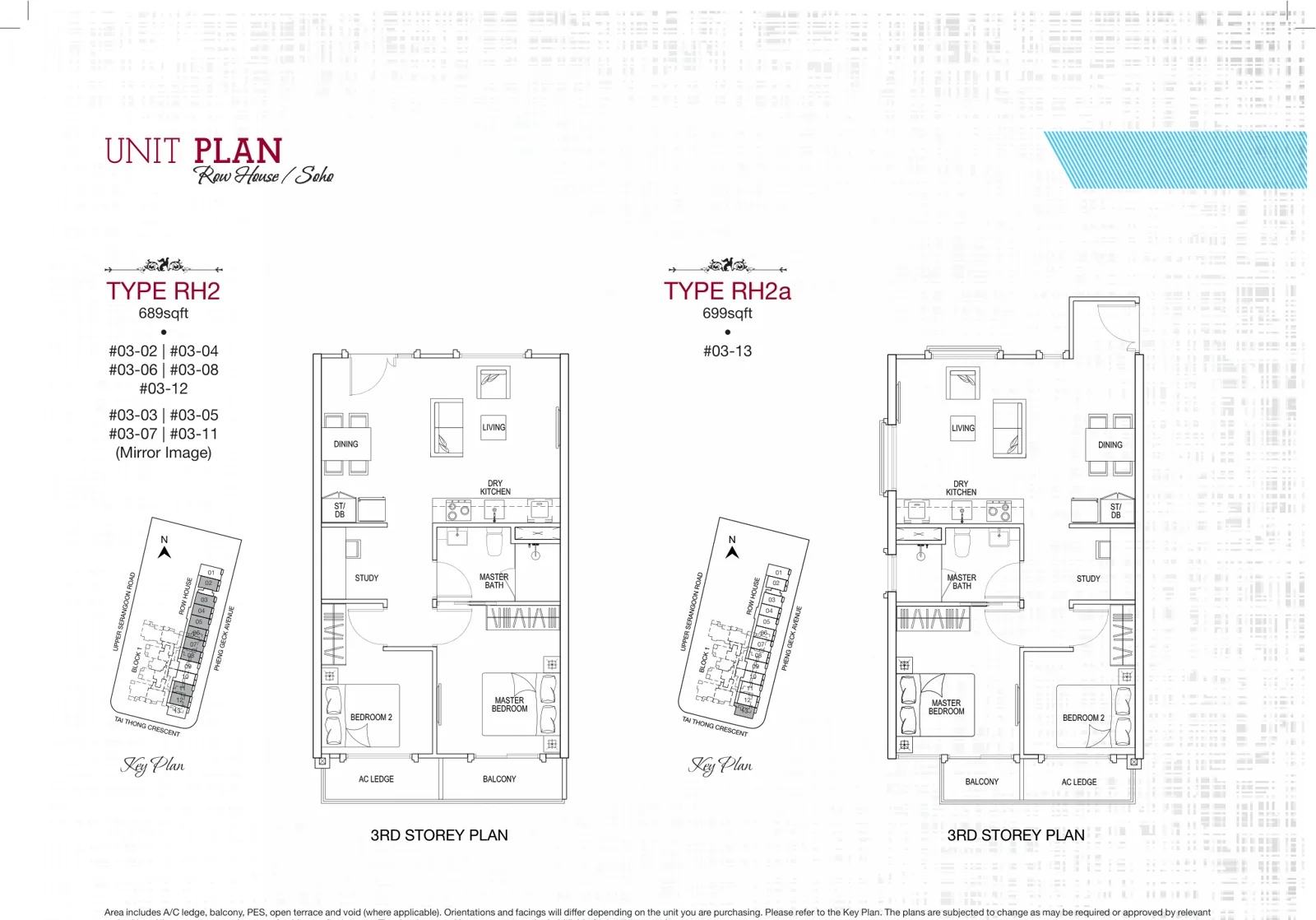 Sant Ritz floor plan, type RH2: Row house home, 2 bedrooms, 689 sq ft
