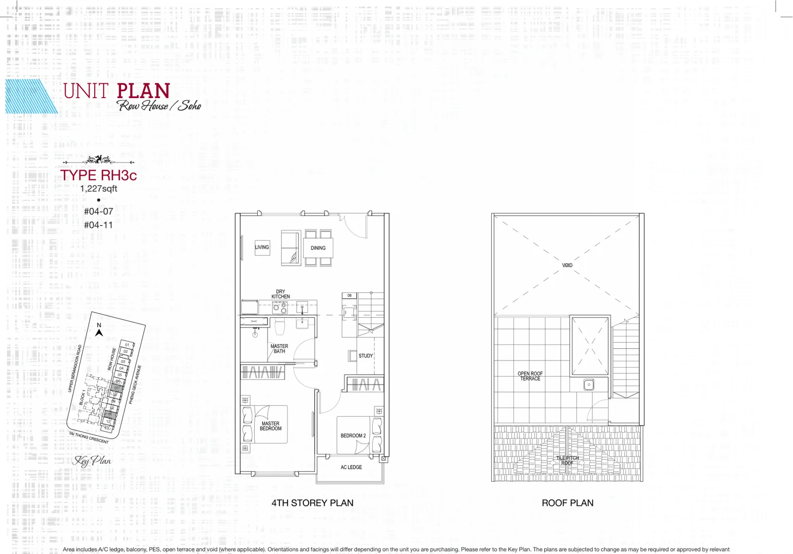 Sant Ritz floor plan, type RH3c: Row house home, 2 bedrooms, 1,227 sq ft