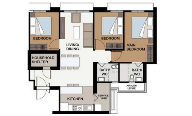 Senja Ridges floor plan, type 4R: 4-room, 93 sqm, 1,001 sq ft