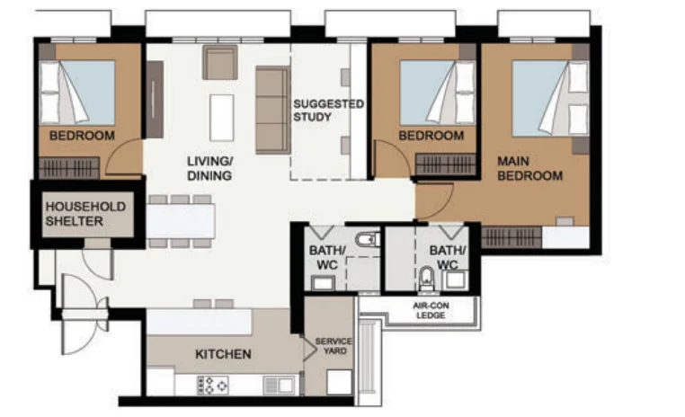 Senja Ridges floor plan, type 5R: 5-room, 113 sqm, 1,216 sq ft