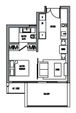 Sennett Residence floor plan, type LA1: 1-Bedroom, 506 sq ft