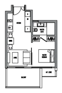 Sennett Residence floor plan, type LA1a: 1-Bedroom, 506 sq ft