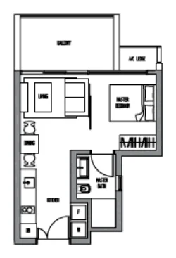 Sennett Residence floor plan, type LA2: 1-Bedroom, 485 sq ft