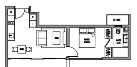 Sennett Residence floor plan, type LA3: 1-Bedroom, 592 sq ft
