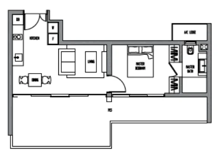 Sennett Residence floor plan, type LA3G: 1-Bedroom, 753 sq ft
