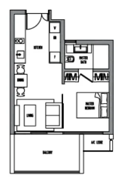 Sennett Residence floor plan, type LA4: 1-Bedroom, 506 sq ft