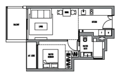 Sennett Residence floor plan, type A1: 1-Bedroom, 570 sq ft