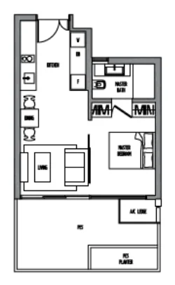 Sennett Residence floor plan, type LA4G: 1-Bedroom, 603 sq ft
