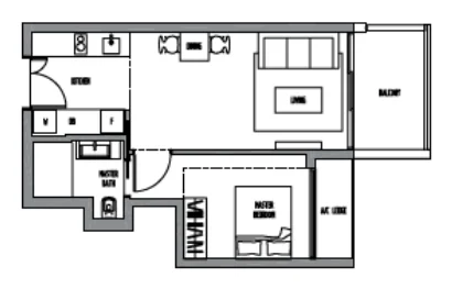 Sennett Residence floor plan, type A2: 1-Bedroom, 581 sq ft