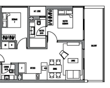 Sennett Residence floor plan, type B7: 2-Bedroom, 850 sq ft