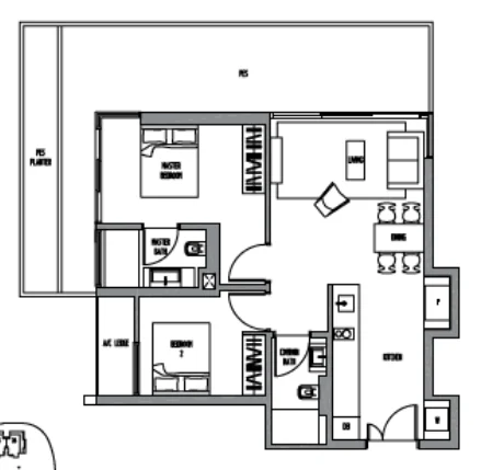 Sennett Residence floor plan, type B11G: 2-Bedroom, 1,173 sq ft