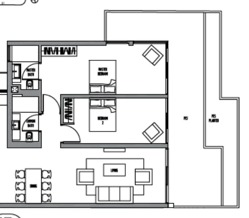 Sennett Residence floor plan, type B15G: 2-Bedroom, 1,551 sq ft