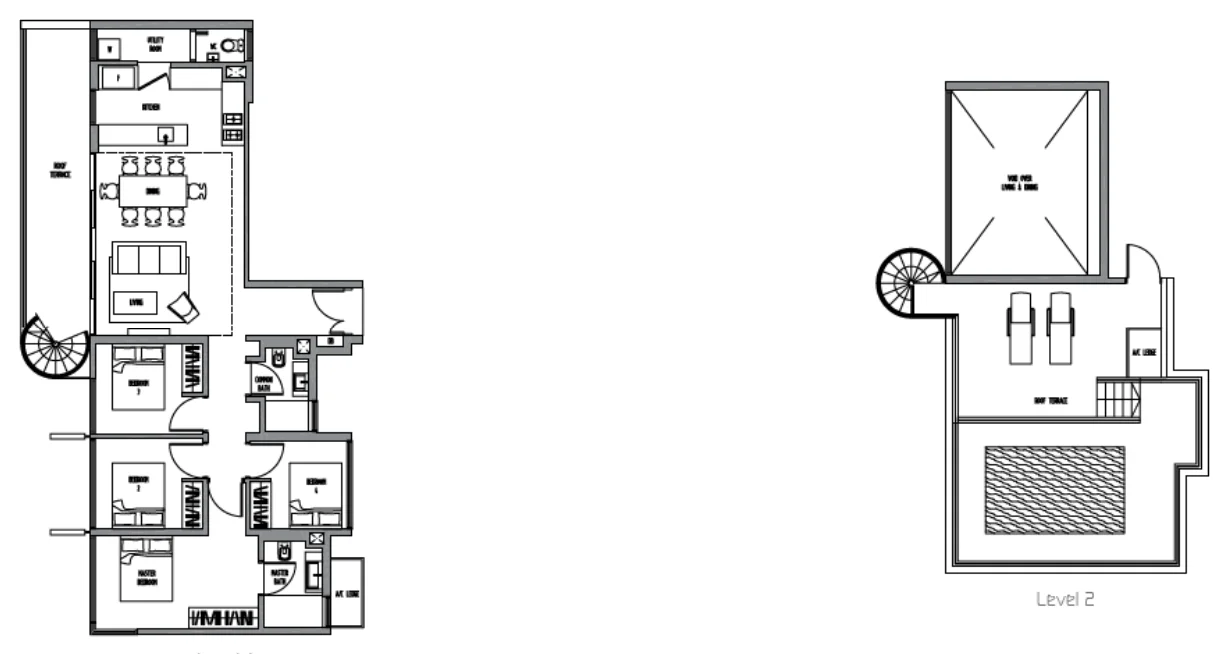 Sennett Residence floor plan, type PH2-4: Penthouse (3 to 6 bedrooms, two storeys), 2,229 sq ft