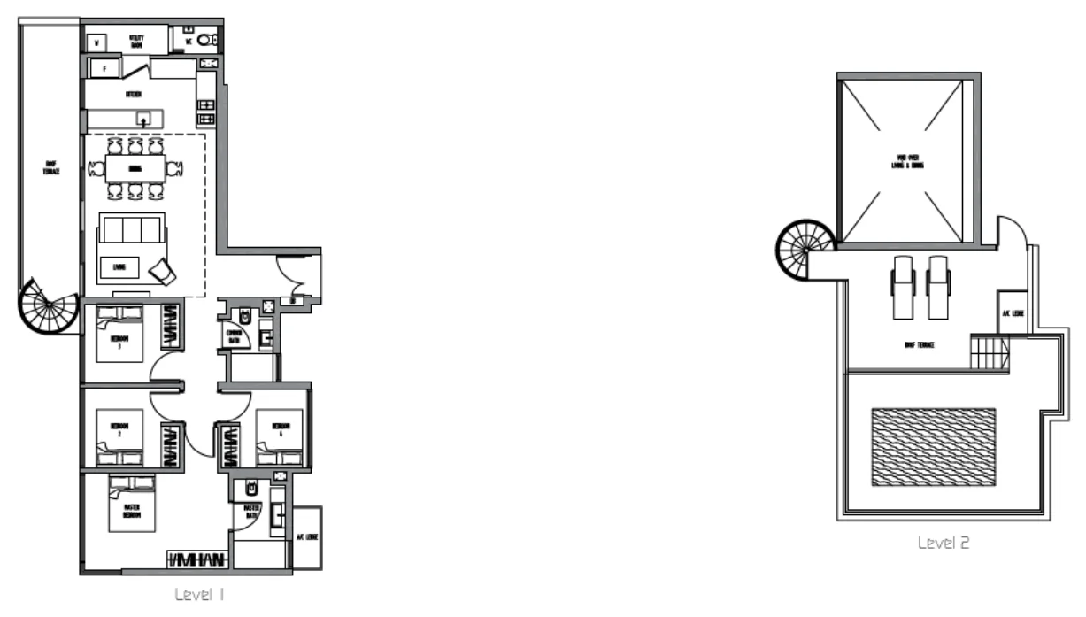 Sennett Residence floor plan, type PH3-4: Penthouse (3 to 6 bedrooms, two storeys), 2,282 sq ft