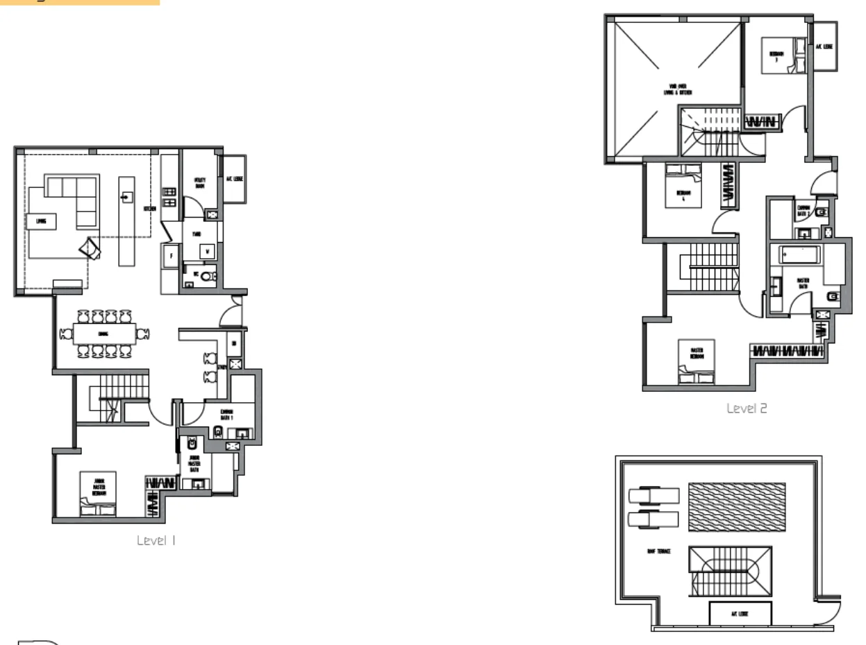 Sennett Residence floor plan, type PH5-4S: Penthouse (3 to 6 bedrooms, two storeys), 3,154 sq ft