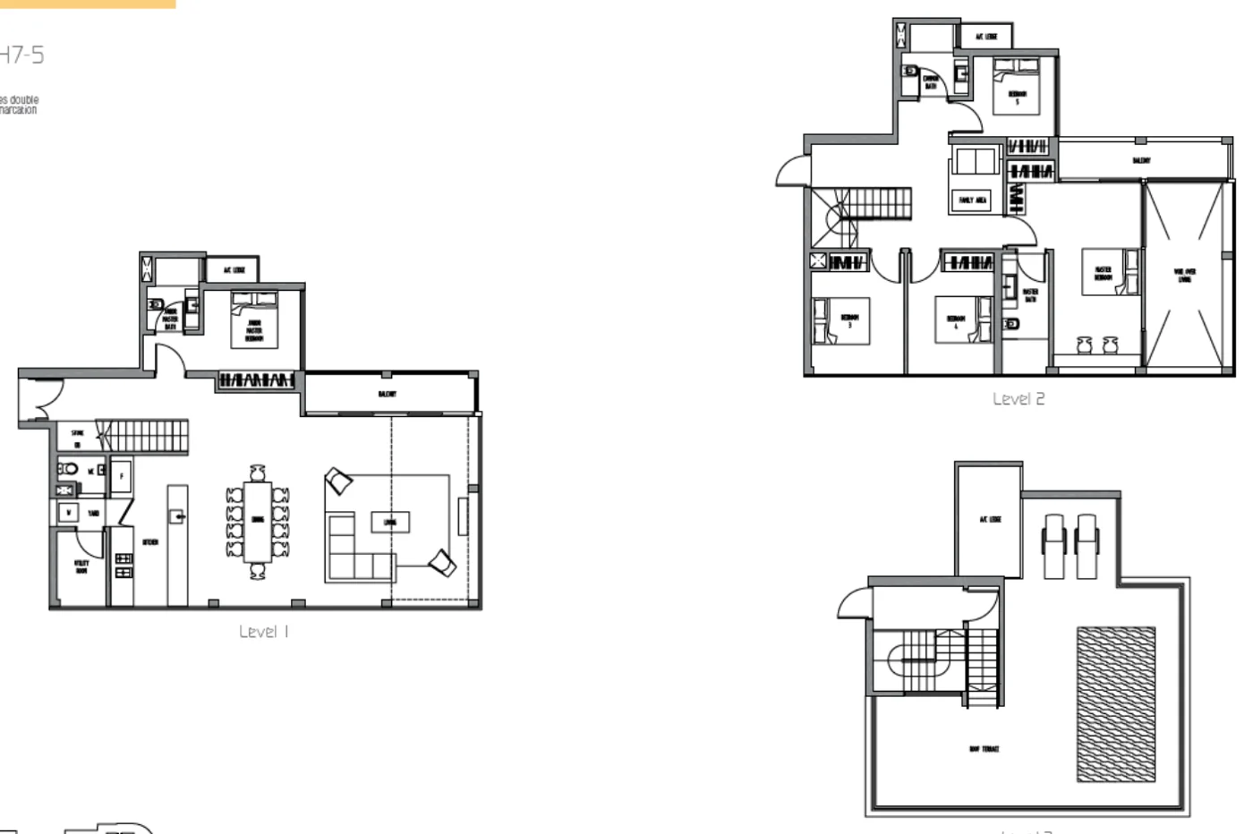 Sennett Residence floor plan, type PH7-5: Penthouse (3 to 6 bedrooms, two storeys), 3,670 sq ft