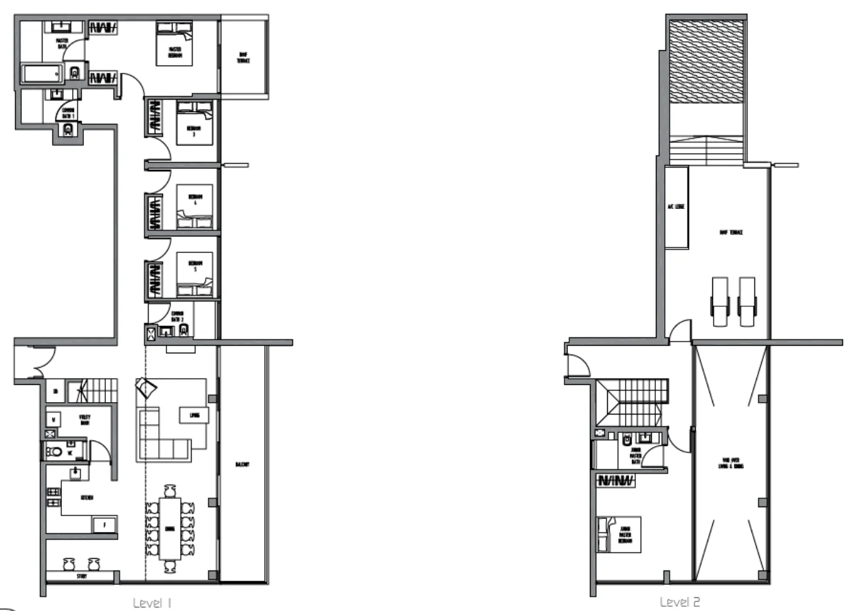 Sennett Residence floor plan, type PH8-5S: Penthouse (3 to 6 bedrooms, two storeys), 3,391 sq ft