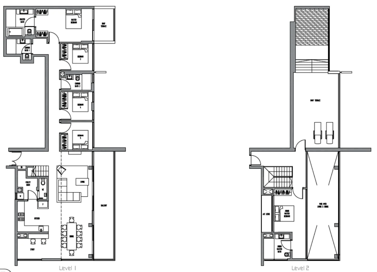 Sennett Residence floor plan, type PH9-5S: Penthouse (3 to 6 bedrooms, two storeys), 3,444 sq ft