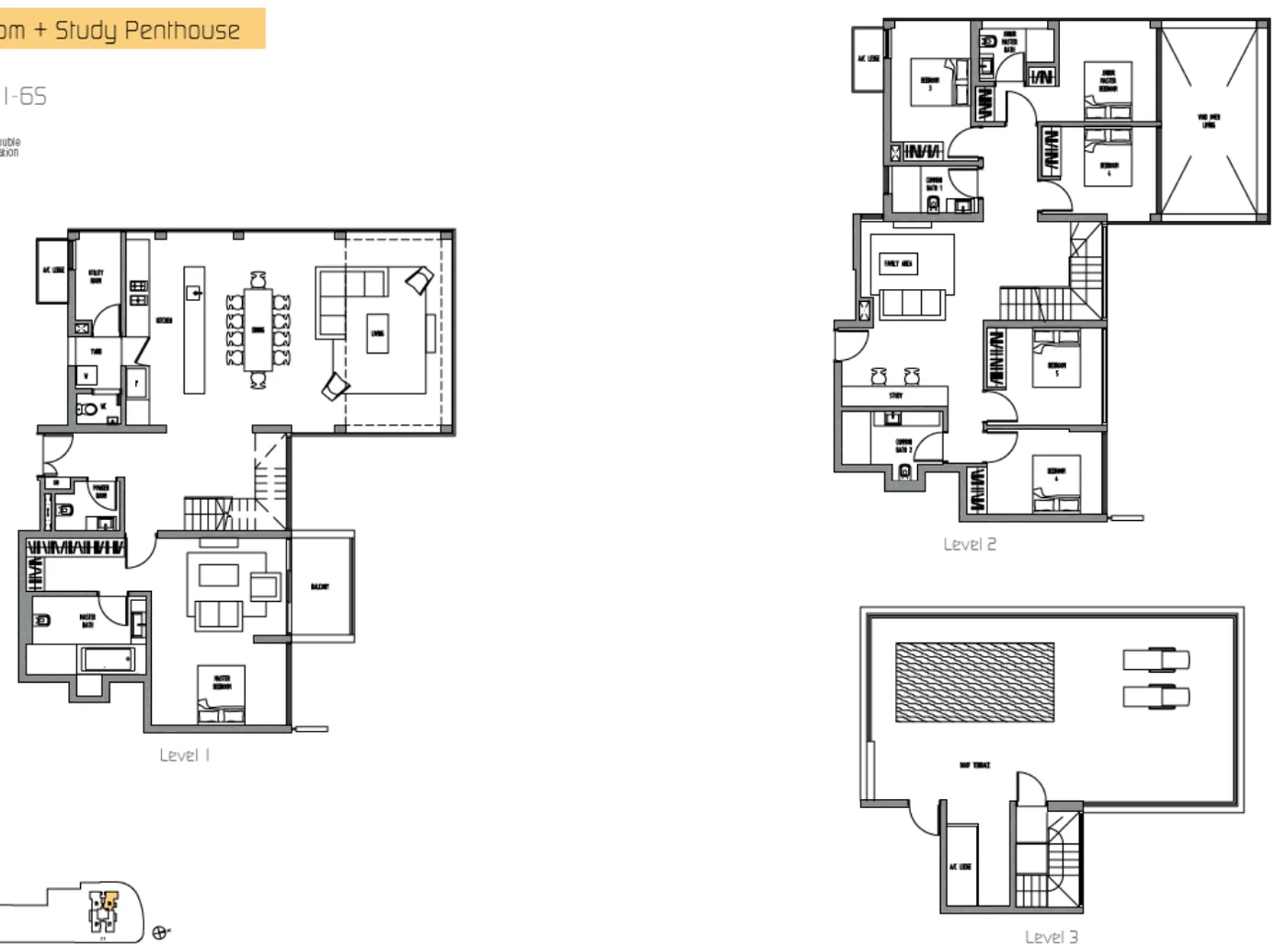Sennett Residence floor plan, type PH11-6S: Penthouse (3 to 6 bedrooms, two storeys), 4,252 sq ft