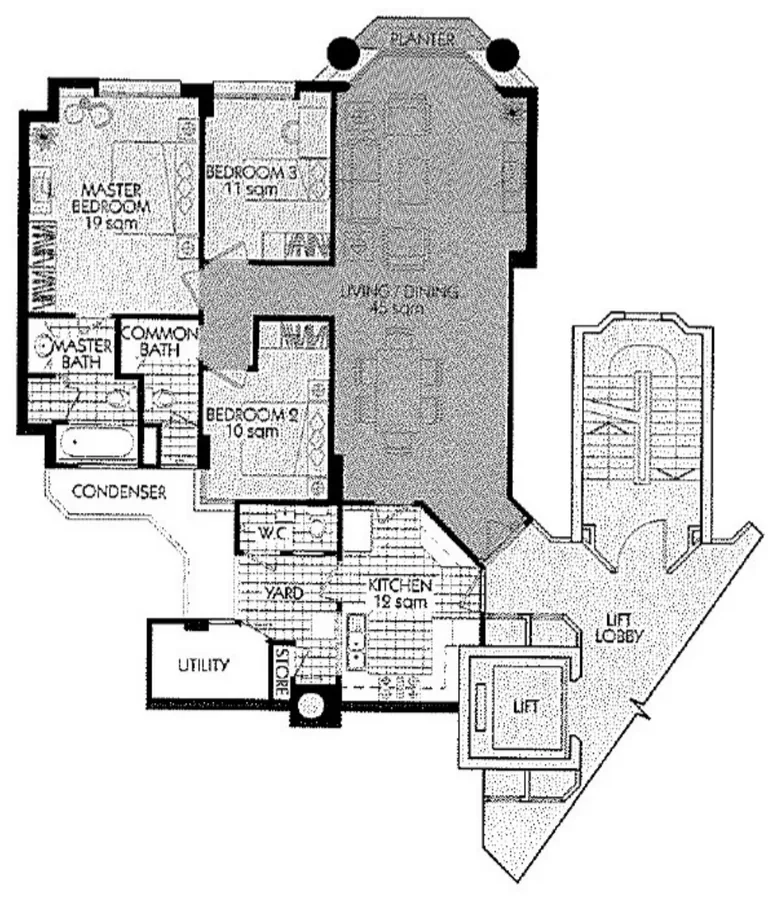 Signature Park floor plan, type C: Type C, 3-bedroom, 125-130 sqm, 1,346 sq ft