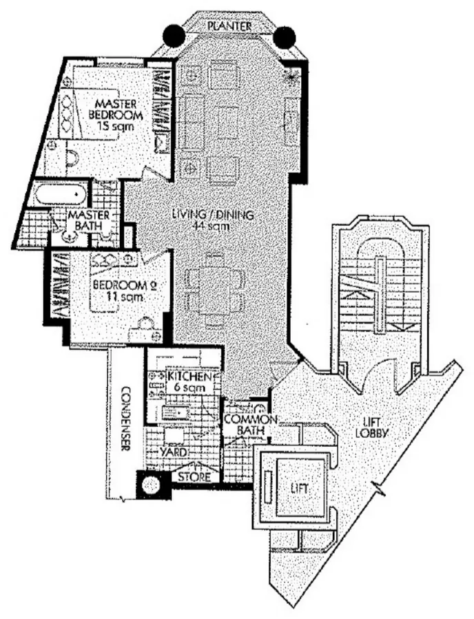 Signature Park floor plan, type D: Type D, 2-bedroom, 95-101 sqm, 1,023 sq ft