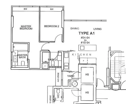 Silversea floor plan, type A1 (Tower 1, stack 04): 2-bed
